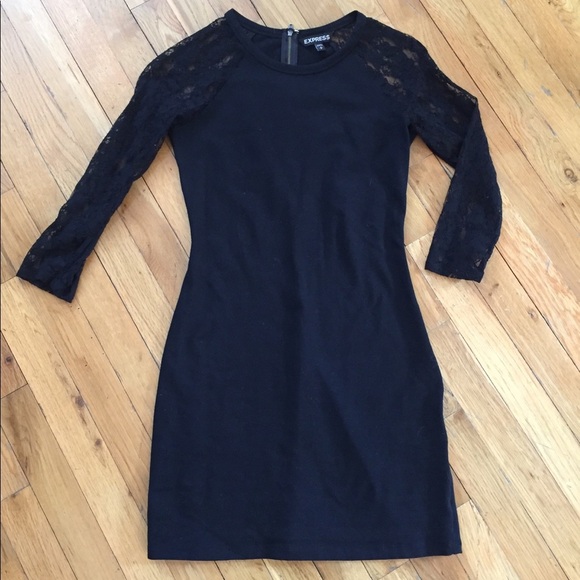 Express Lace Sleeved Black Dress Sz S - Picture 1 of 5